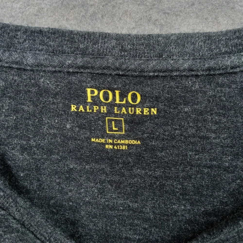 Polo Ralph Lauren Shirt Mens Large Gray Long Sleeve V Neck‎ Cotton Tagless Tee